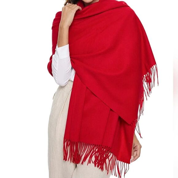 Red Cashmere Fringe Edge Scarf - Picture 1 of 5